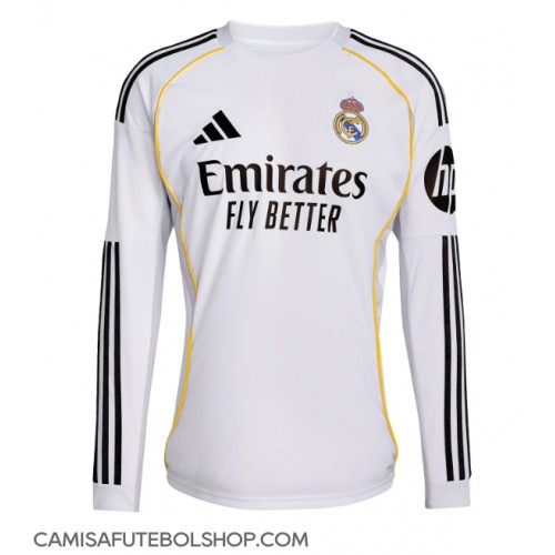 Camisa de time de futebol Real Madrid Replicas 1º Equipamento 2025-26 Manga Comprida Camisa de time de futebol Real Madrid Replicas 1º Equipamento 2025-26 Manga Comprida
